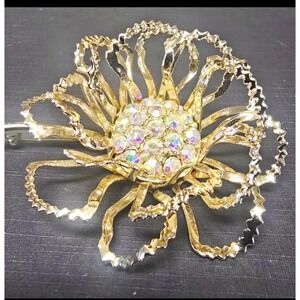 Vintage 1968 Sarah Coventry Allusion Gold Tone Flower Brooch AB Rhinestone